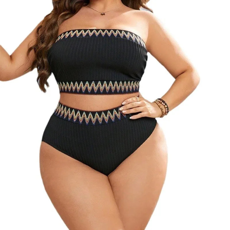 Plus Size Drawstring Bikini – High Waist Swimsuit for Women by HIAVAVA