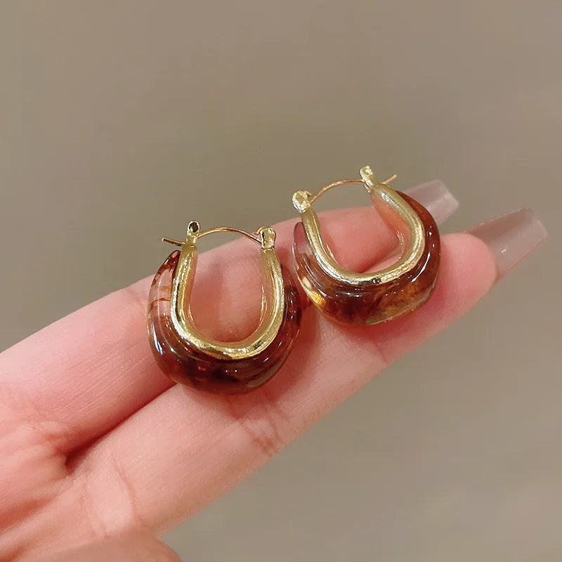 Vintage U-Shaped Enamel Hoop Earrings