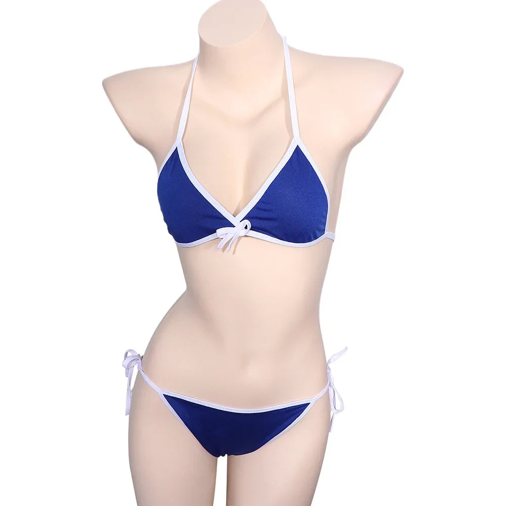 Contrast Binding Triangle Bikini Swimsuit