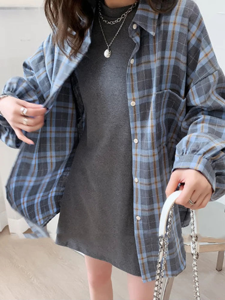 JMPRS Women’s Oversized Plaid Shirt