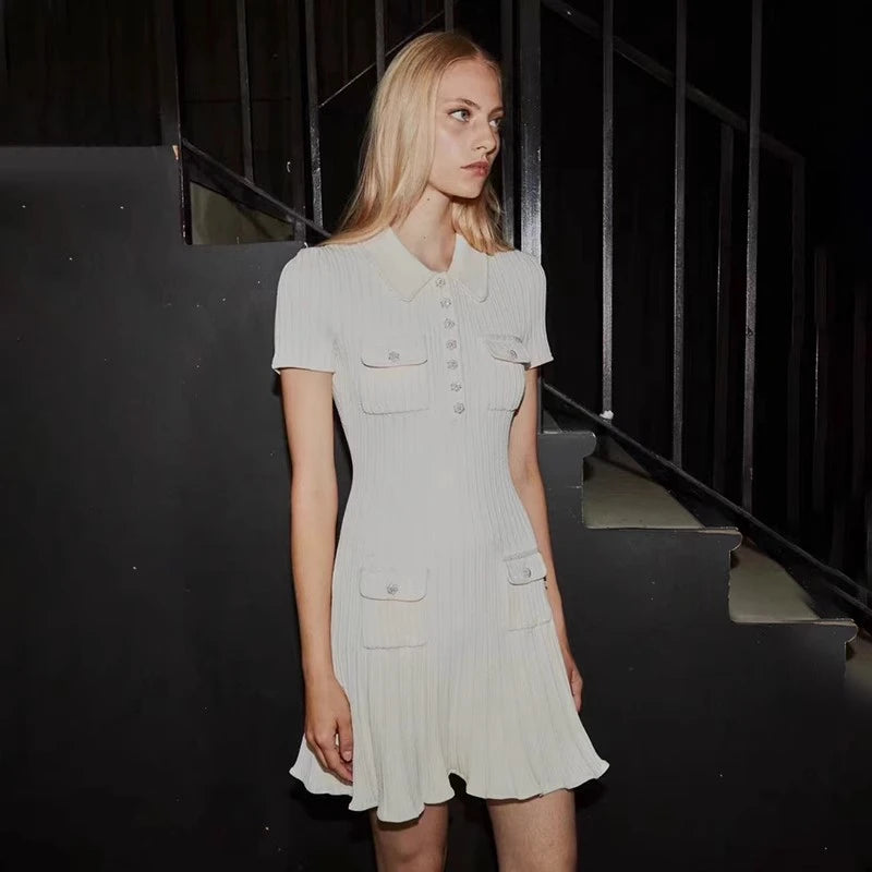 Y2K Fashion Polo Neck Knitted Dress