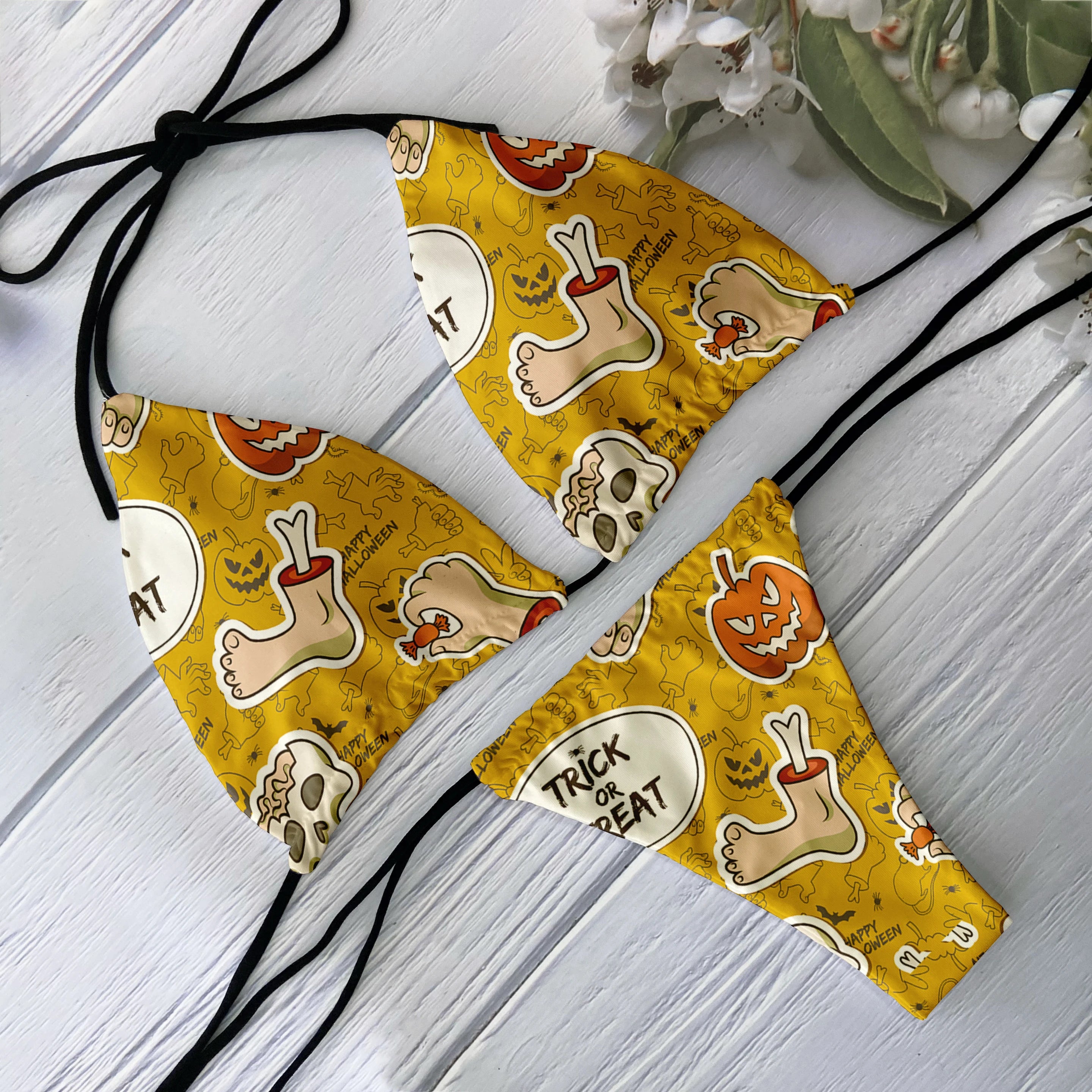 Skull Print Backless Bikini Set