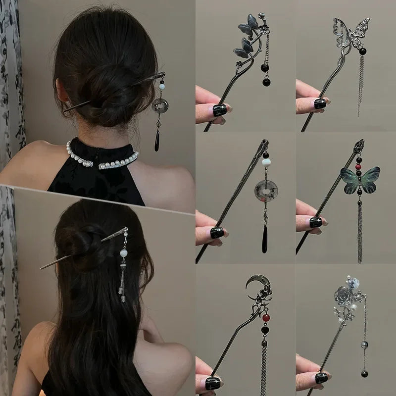 Vintage Chinese-Style Butterfly & Flower Tassel Hair Stick