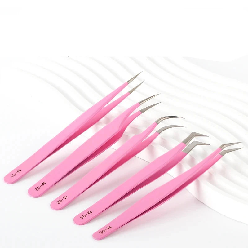 Rose Red Tweezers Stainless Steel High Precision Anti-static Tweezers for Eyelash Extensions Makeup
