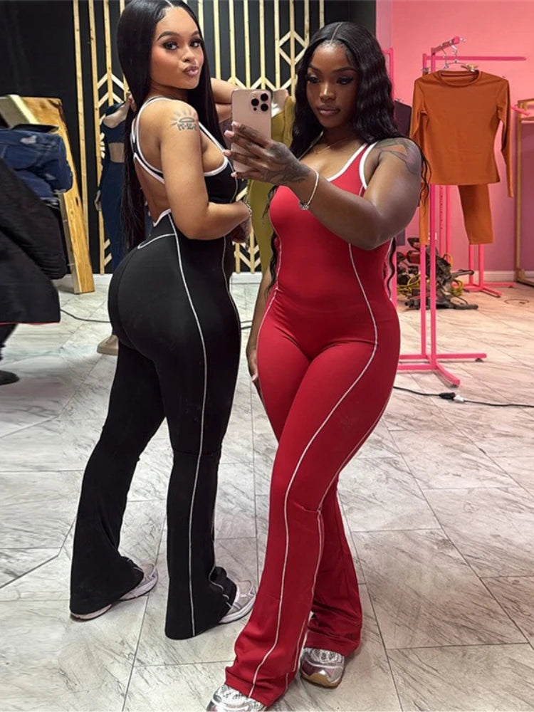 Women’s Summer Sleeveless Sexy Backless Striped Skinny Bodysuit