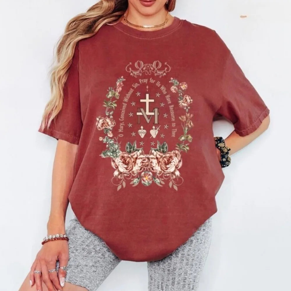 Unisex Virgin Mary Cotton T-Shirt – Short Sleeve Christian Tee