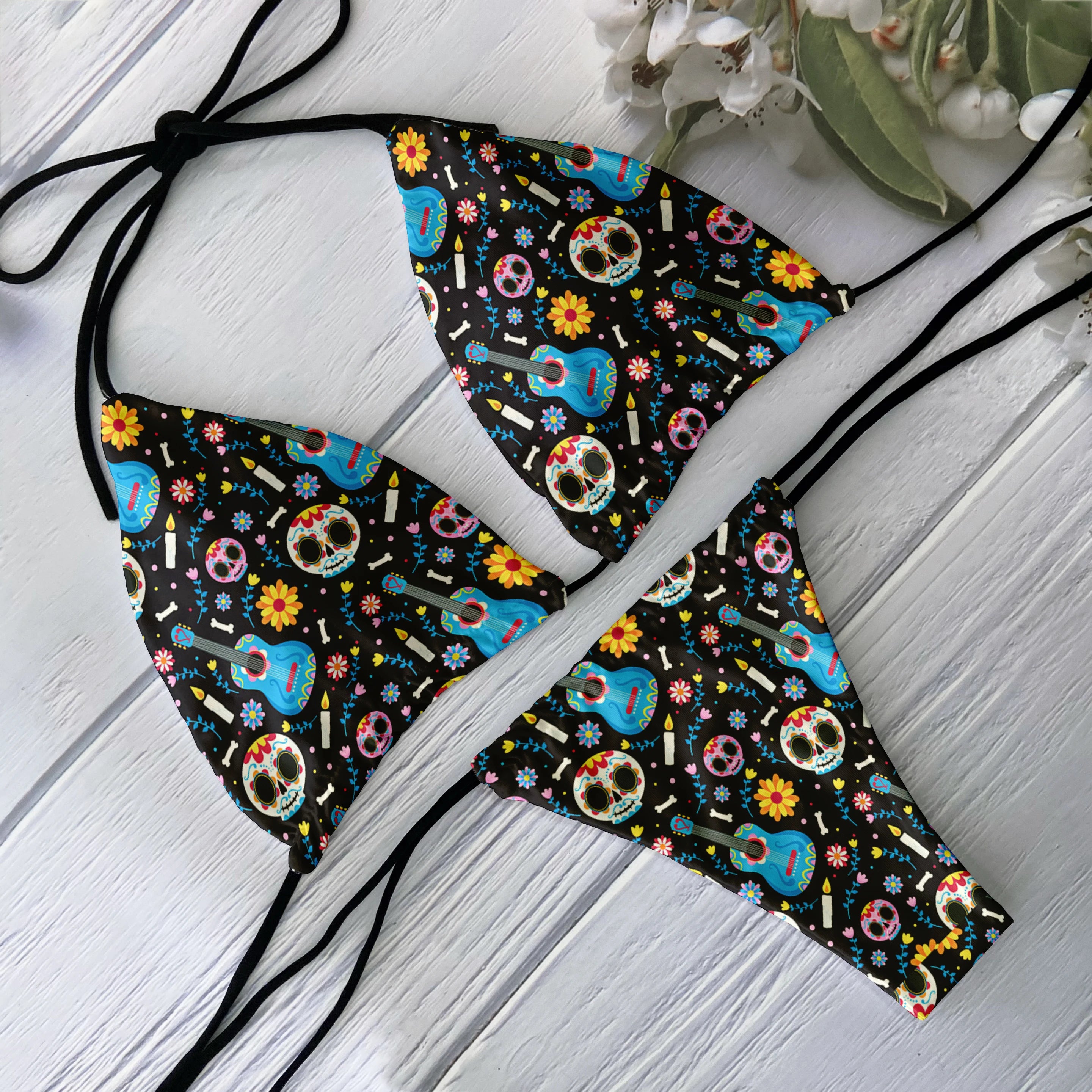 Skull Print Backless Bikini Set