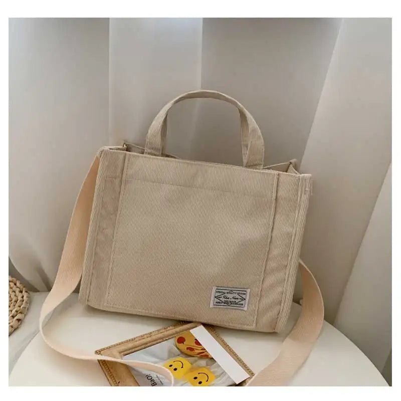 Corduroy Crossbody Tote Bag