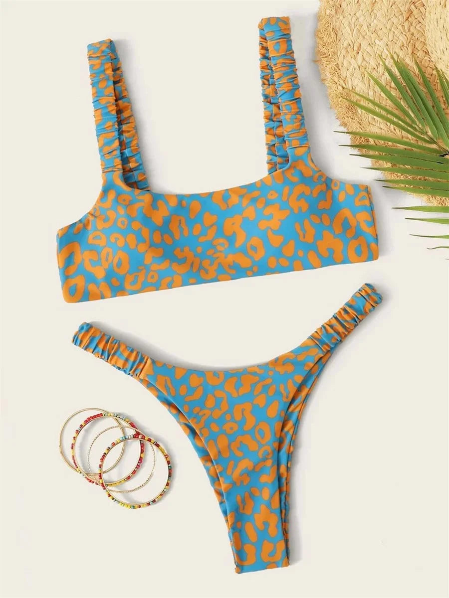 Sexy Micro Bikini Orange Leopard Push Up