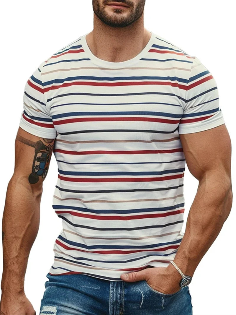 Men’s Stripe 3D Print Quick-Dry T-Shirt