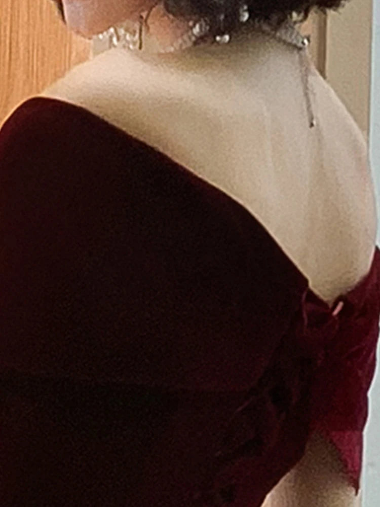 Lautaro Spring Long Luxury Elegant Wine Red Velvet Evening Dress