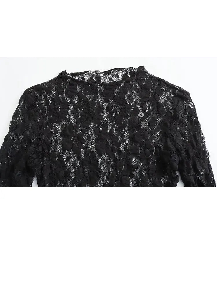 Sexy Hollow Out Long Sleeve Slim Bodysuit, Chic Clubwear