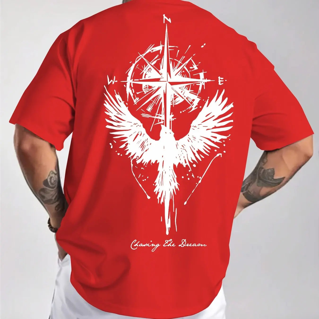 Men’s Cotton Compass & Bird Print T-Shirt