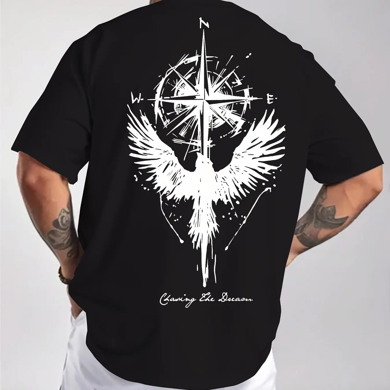 Men’s Cotton Compass & Bird Print T-Shirt