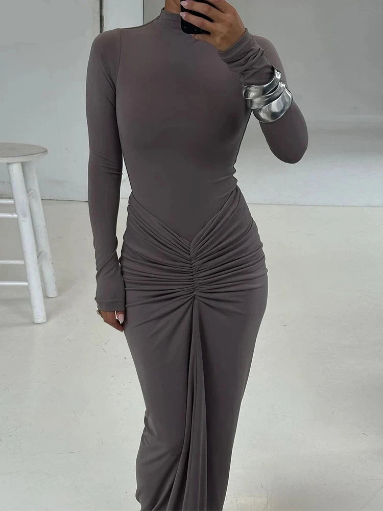 Kliou Shirring Classic Maxi Dress