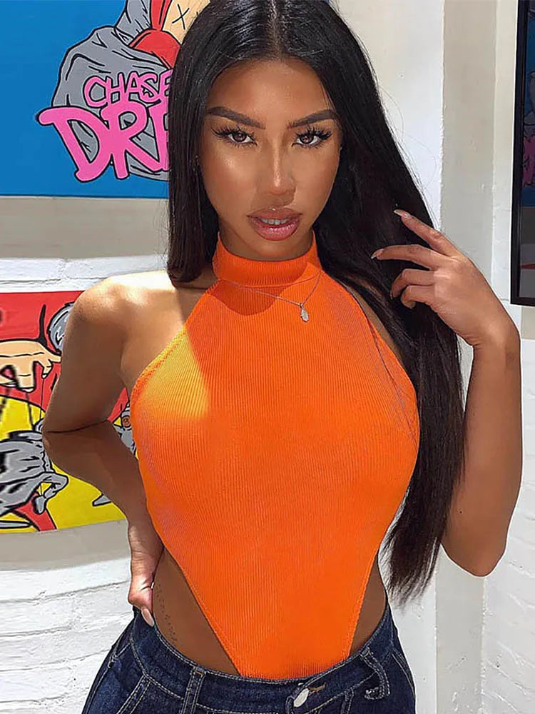 Sexy Neon Women’s Sleeveless Backless Skinny Bodysuit
