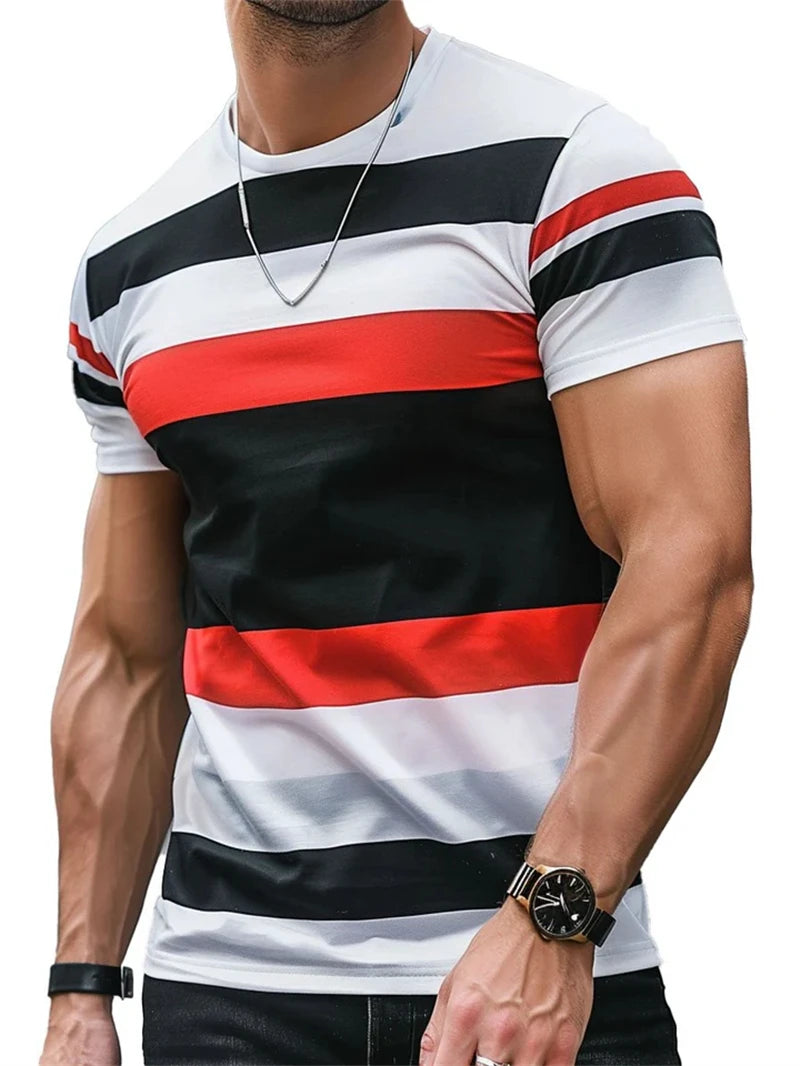 Men’s Stripe 3D Print Quick-Dry T-Shirt
