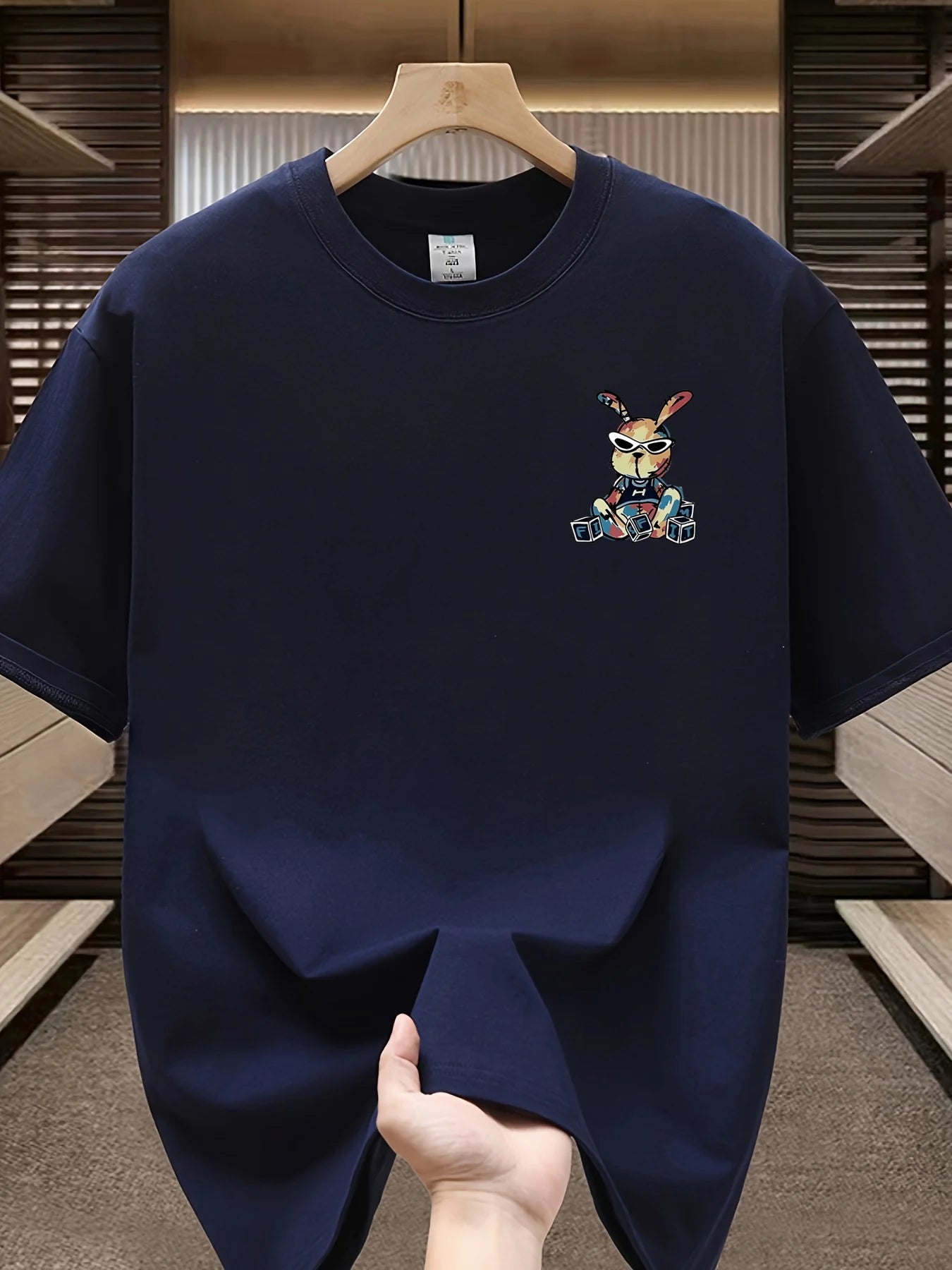 Men’s Summer Cotton Cartoon T-Shirt | Black Rabbit Print