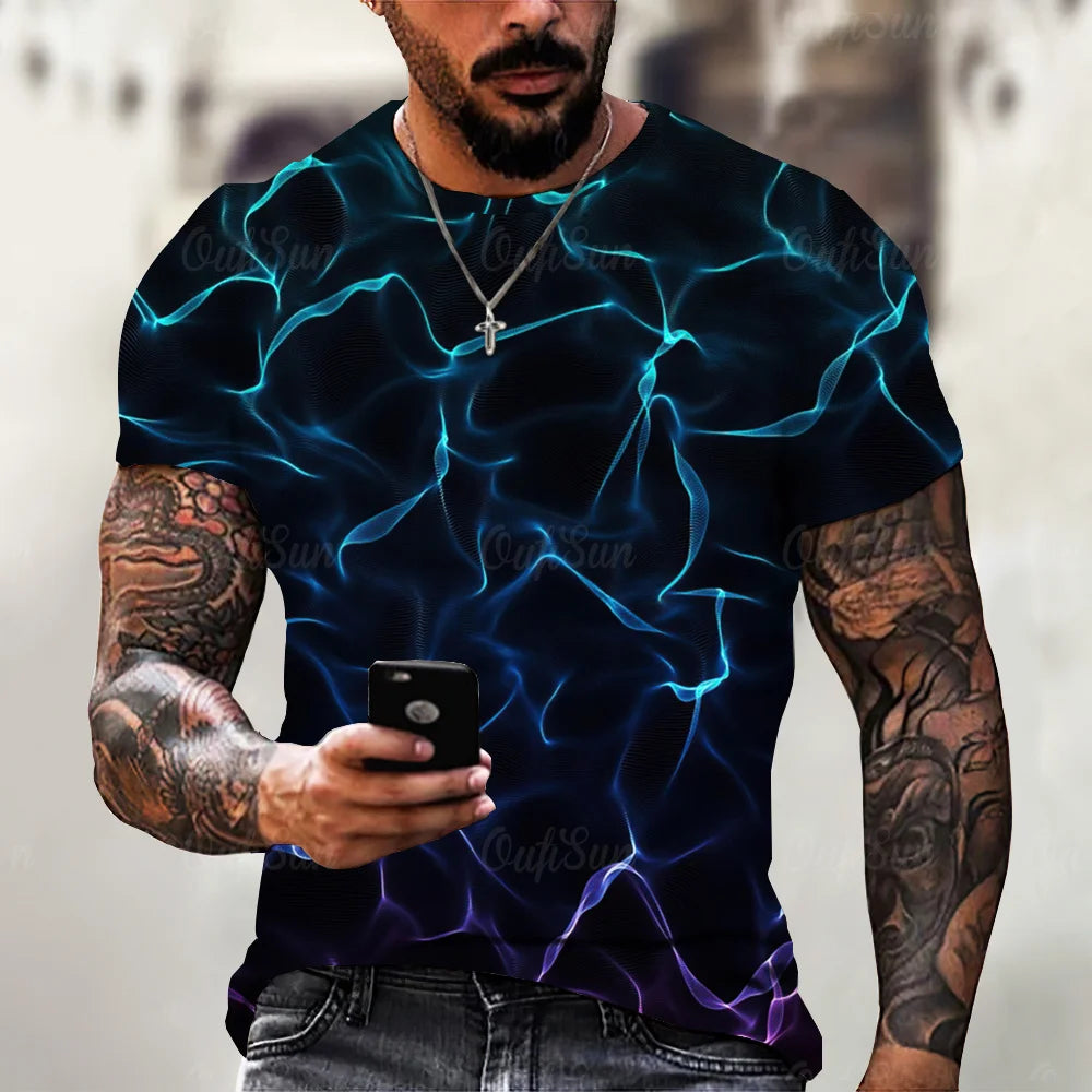 Men’s 3D Lightning Print T-Shirt – Casual Oversized Short Sleeve