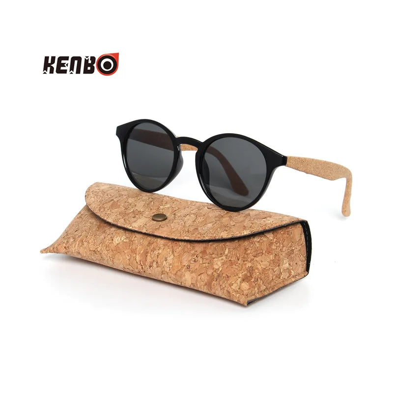 Round Bamboo Grain Polarized Sunglasses with Case – Unisex Wooden Style Shades