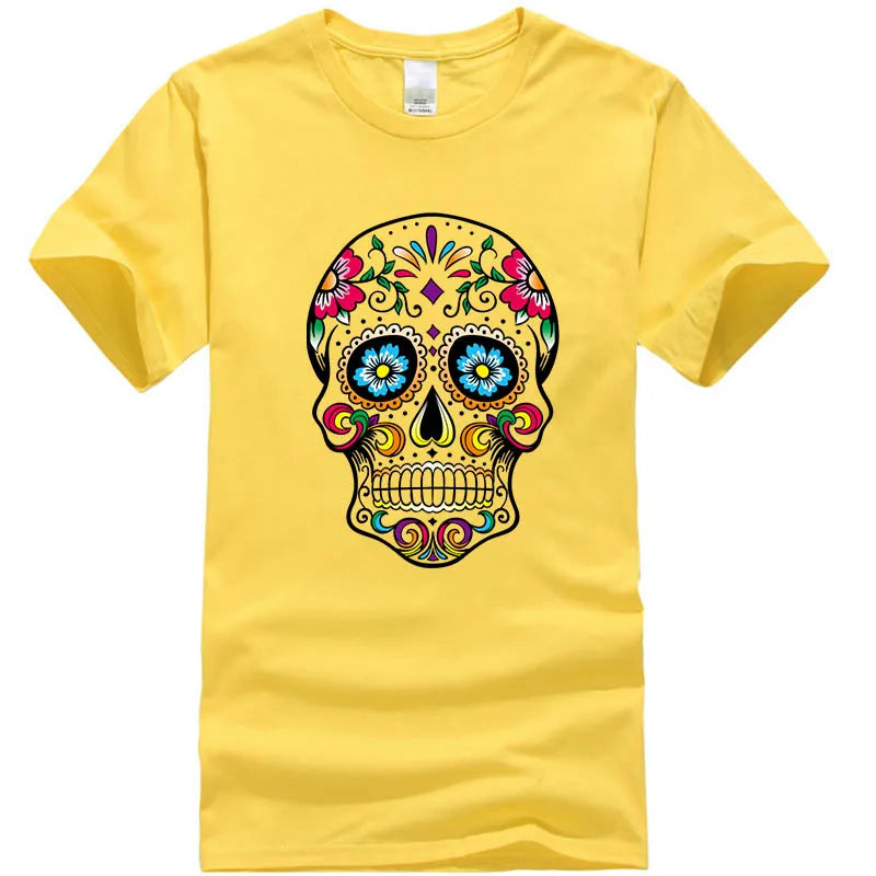 Men’s Skull Print Street Style T-Shirt | 100% Cotton, Loose Fit, Summer Casual Tee