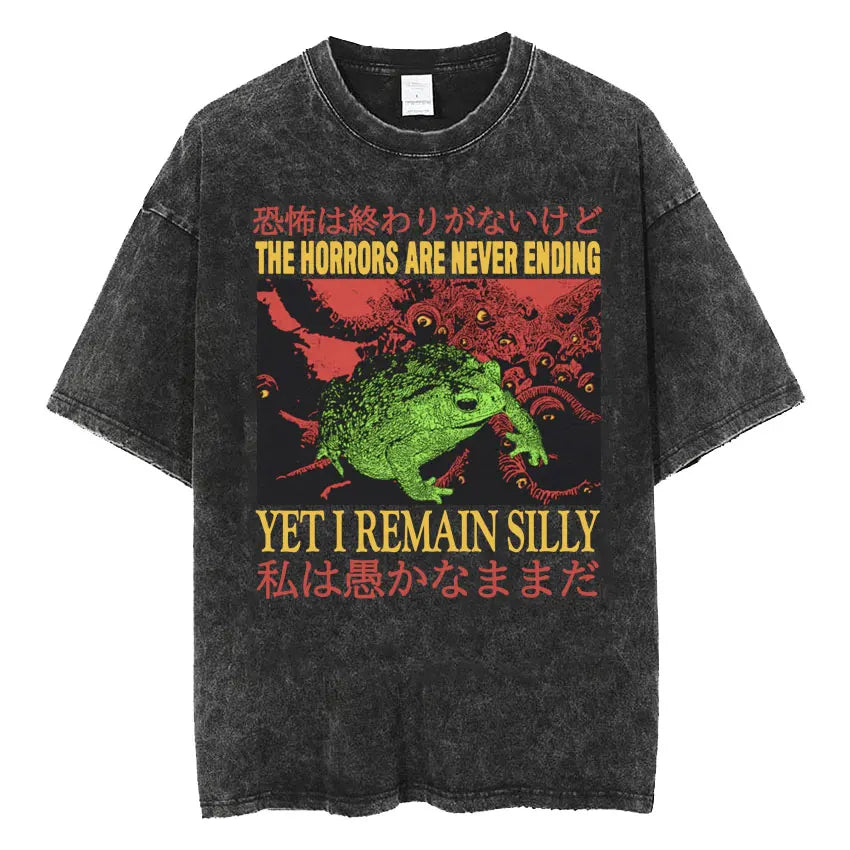 Retro Frog Print Oversized T-Shirt | Funny Japanese Style Tee