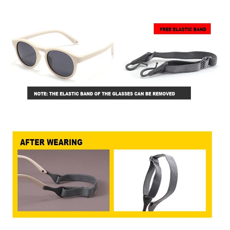 Baby’s First Sunglasses with Strap – Round Flexible Polarized UV400 Silicone Shades