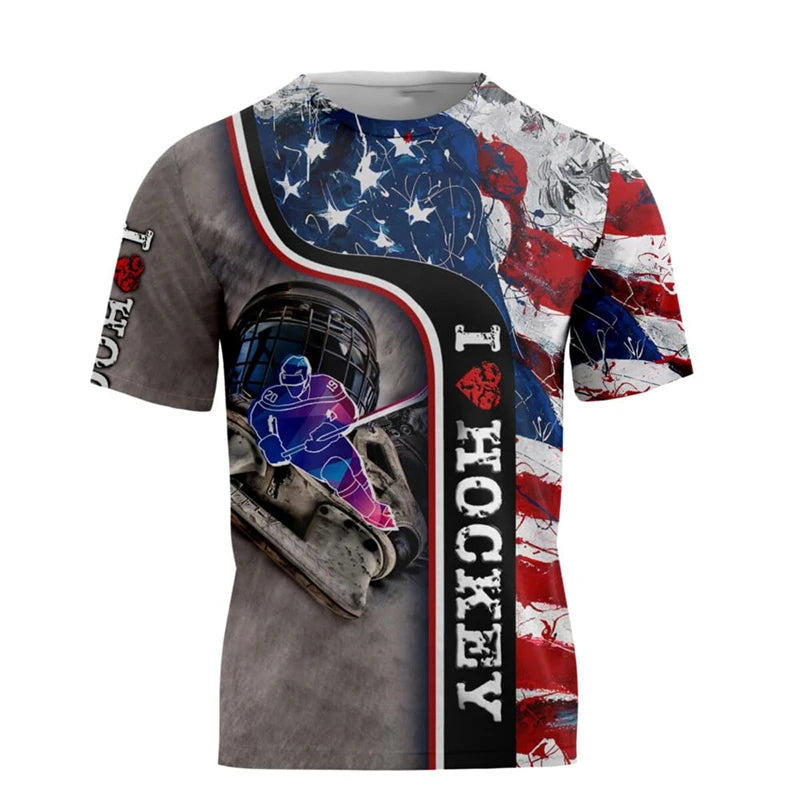 Hockey Stick Print Gym T-Shirt | Breathable Short Sleeve Fitness Tee