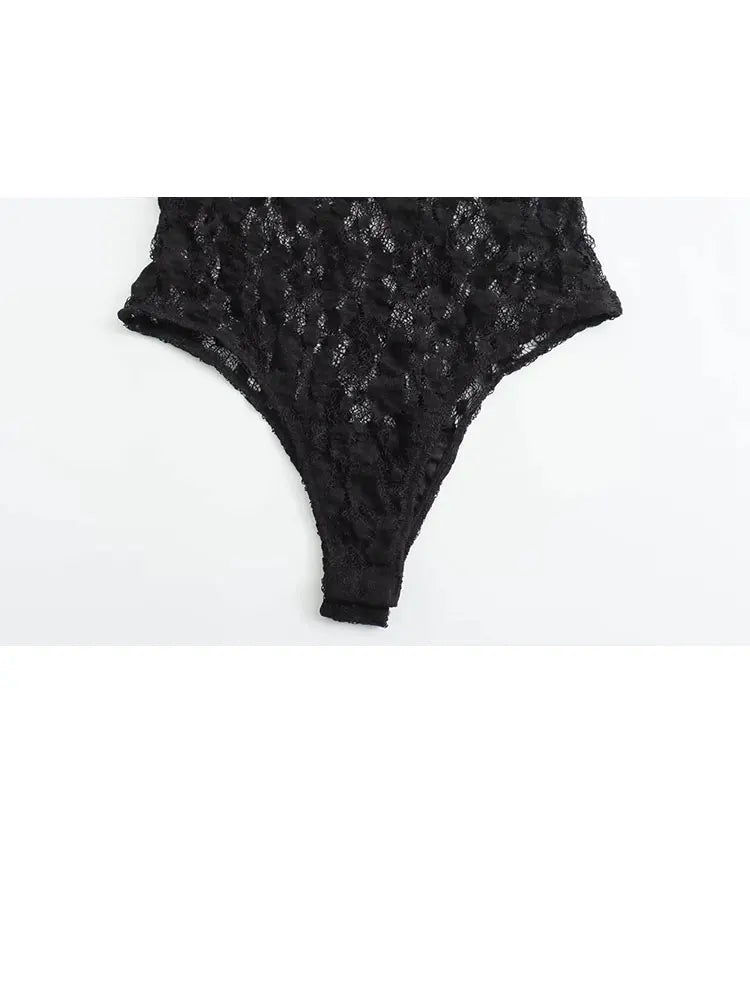 Sexy Hollow Out Long Sleeve Slim Bodysuit, Chic Clubwear