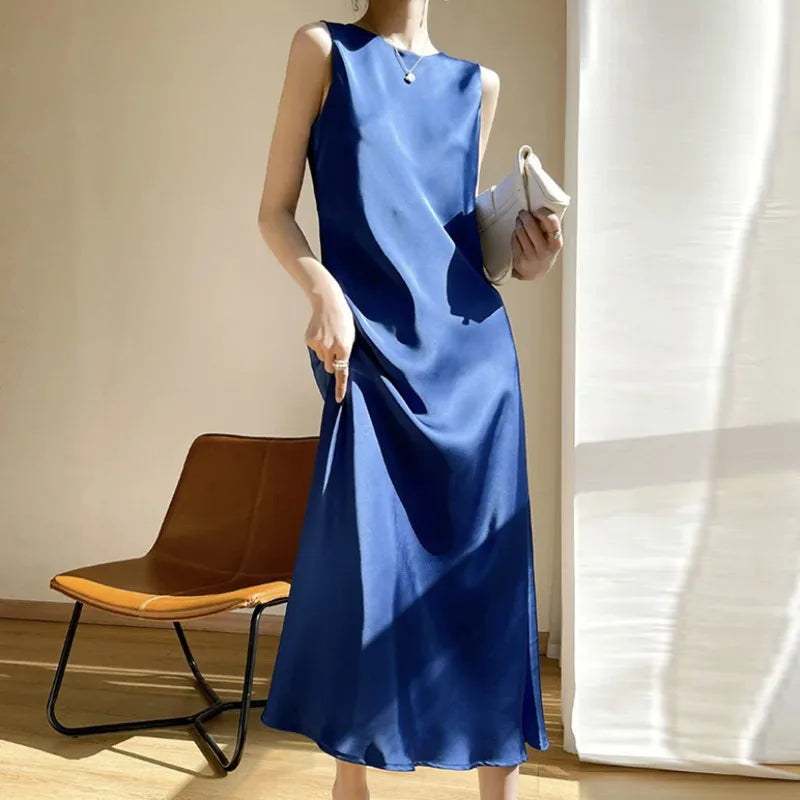 Summer Satin Maxi Sundress for Women