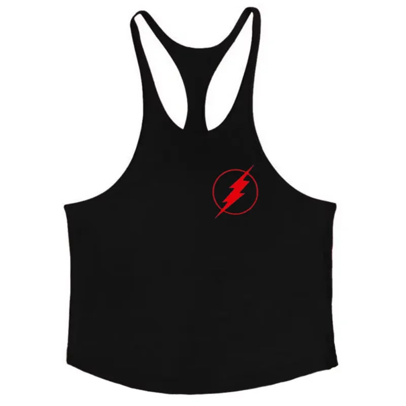Men’s Cotton Lightning Graphic Y-Back Tank Top – Gym & Workout Vest