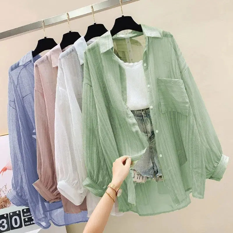 Elegant Summer See-Through Chiffon Sunscreen Blouse