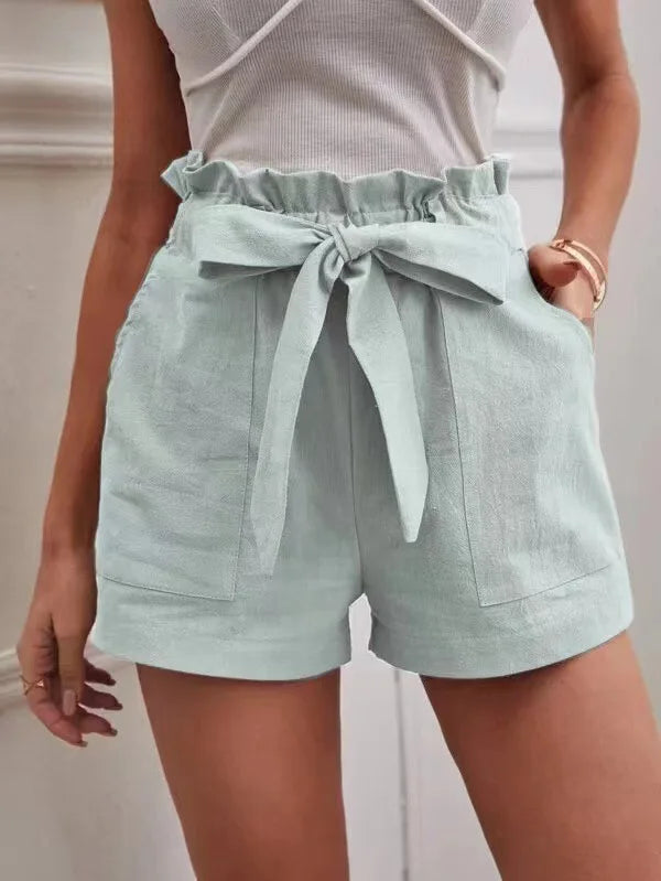 Women’s Summer Linen-Look Casual Shorts | High Waist, Wide Leg, Loose Fit