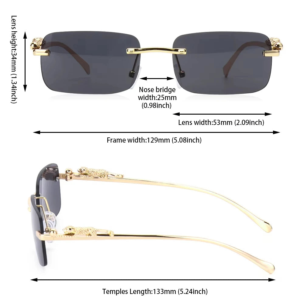 Square Rimless Sunglasses – Retro Cut Edge Small Frame UV400 Designer