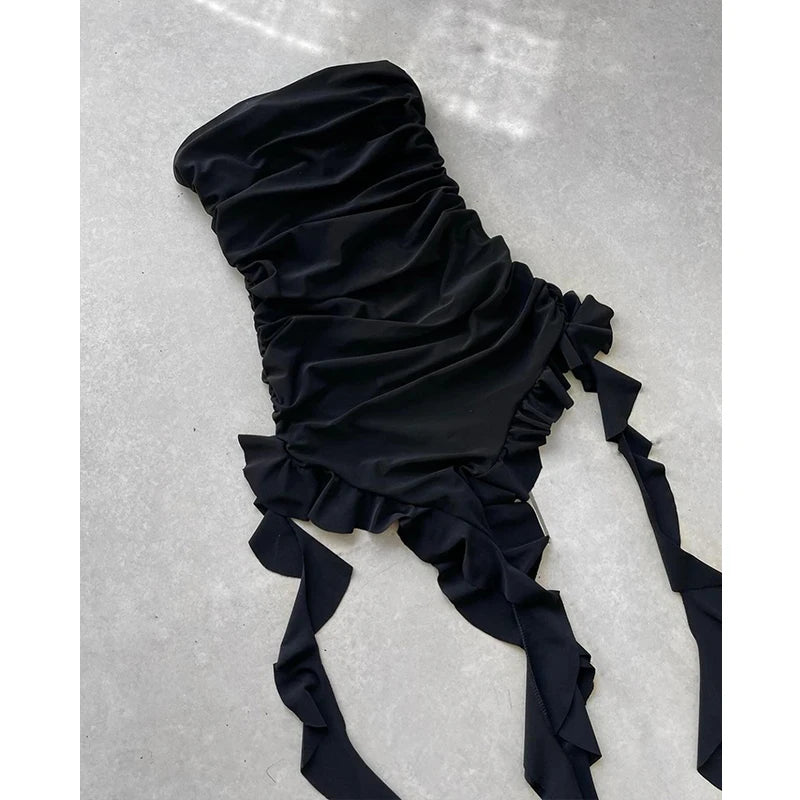 Women’s Strapless Sexy Floral High Slit Mini Dress