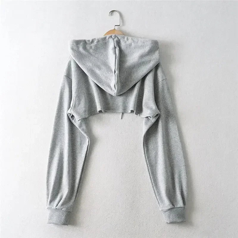 Irregular Crop Hoodie for Women – Ultra Short Long Sleeve Pullover