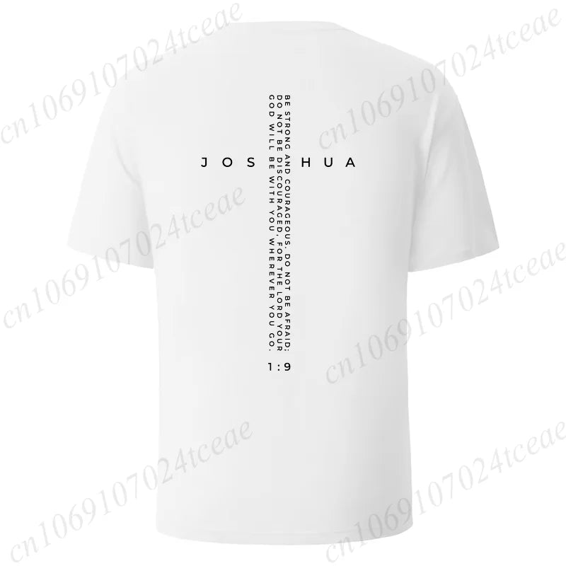Be Strong and Courageous Bible Verse Tee, Minimalist Cross Christian Shirt T-Shirts, Inspirational Scripture Tops Gift for Faith