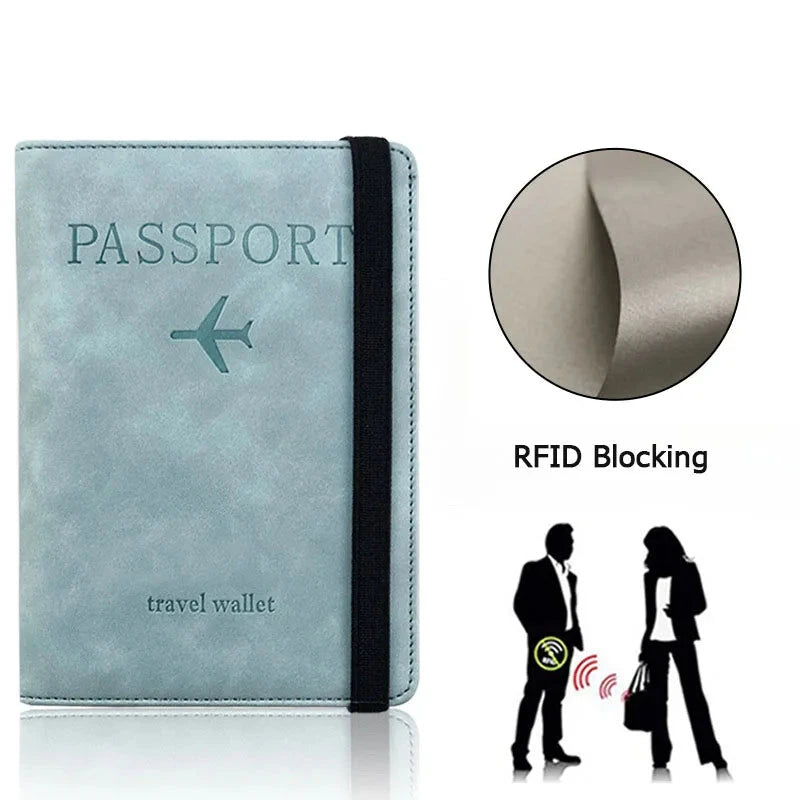 PU Leather RFID Blocking Passport Holder Travel Wallet for Men & Women