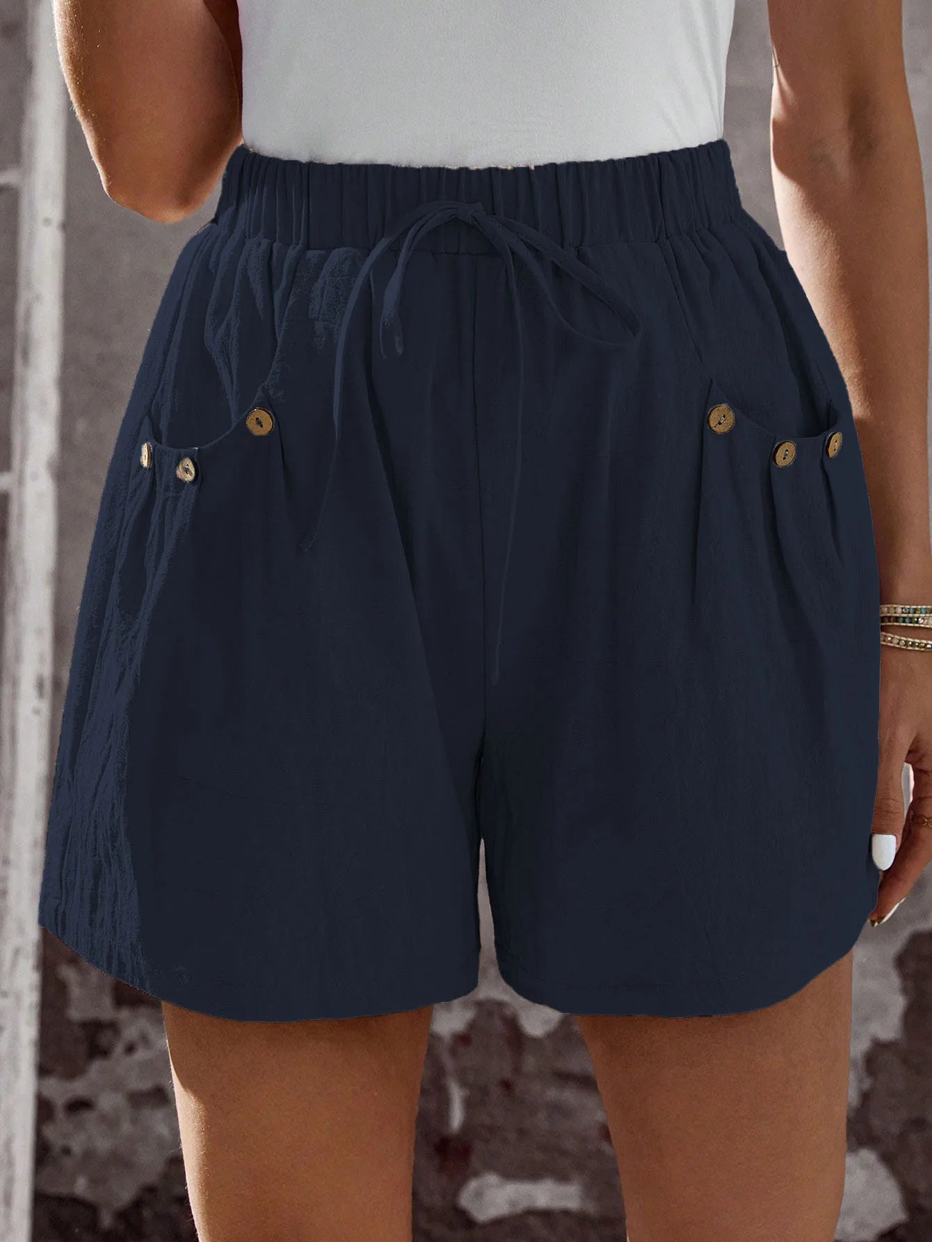European & American Style Summer Casual Shorts | Elastic Waistband with Drawstring & Pockets
