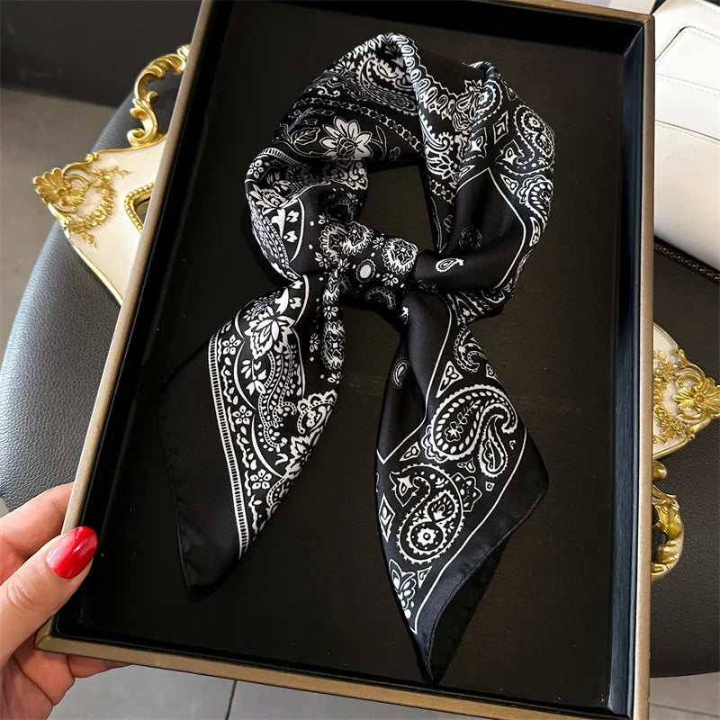 Paisley Print Satin Silk-Feel Windproof Square Scarf