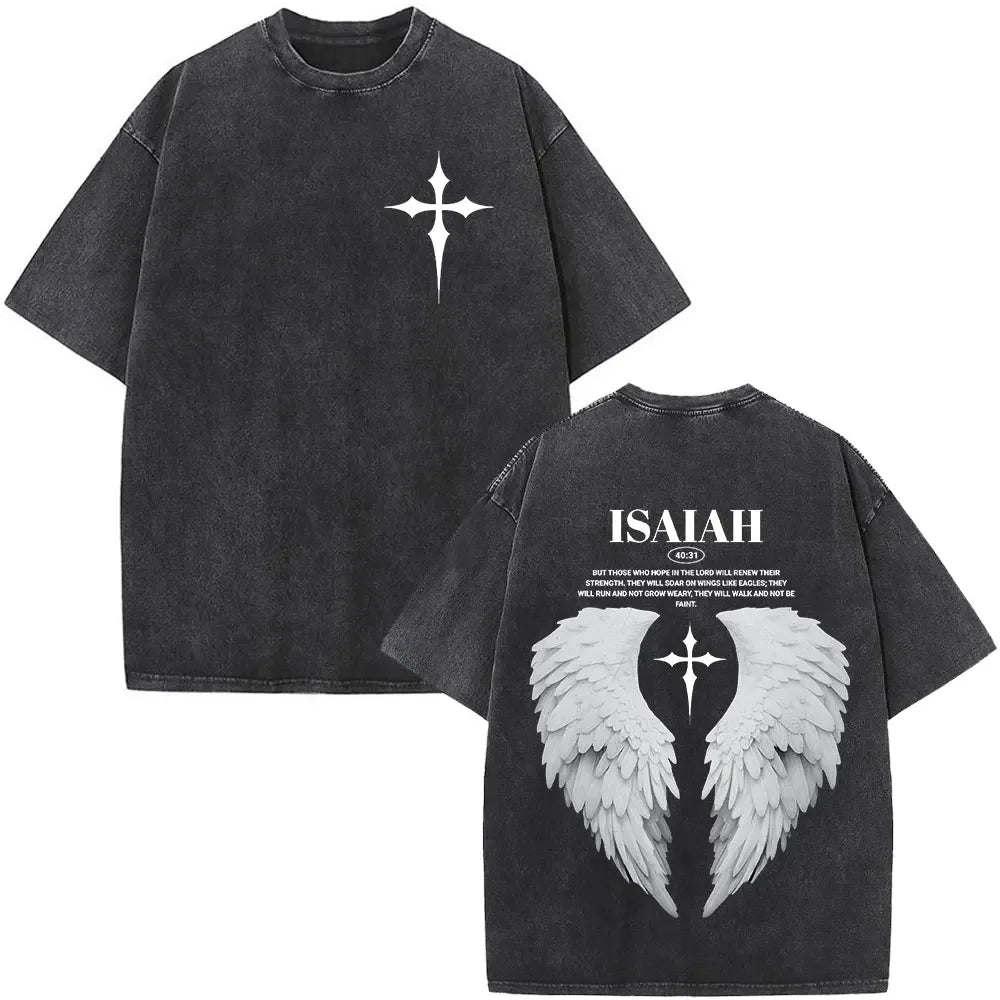 Heart Cross Christian Jesus Faith Over Fear Bible Verse Vintage Washed T-shirts Unisex Fashion Oversized T Shirts Cotton T-shirt