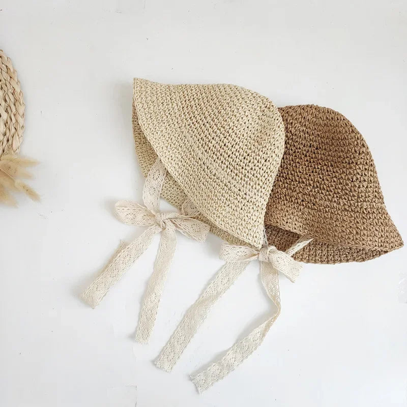 Baby Girl Summer Straw Hat – Lace Bow Sun Cap