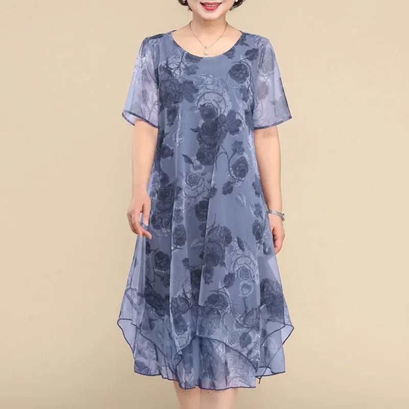 Vintage Floral O-Neck Midi Dress
