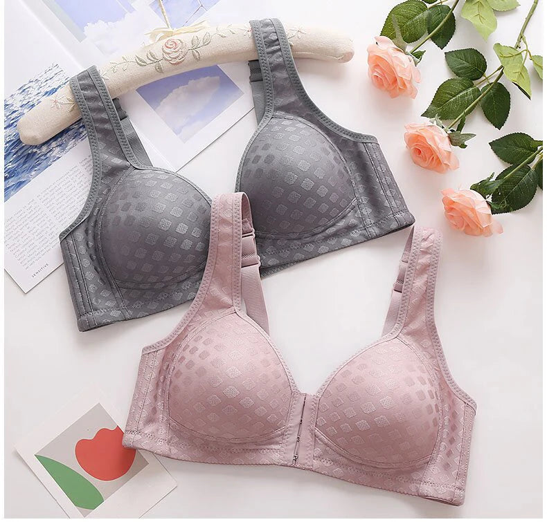 FallSweet Plus Size Front Closure Seamless Push-Up Bralette | Plaid Print, Wireless Comfort Bras