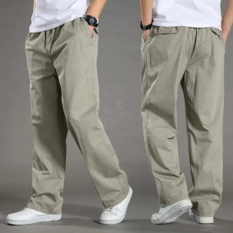 Men’s High Elastic Waist Straight-Leg Trousers