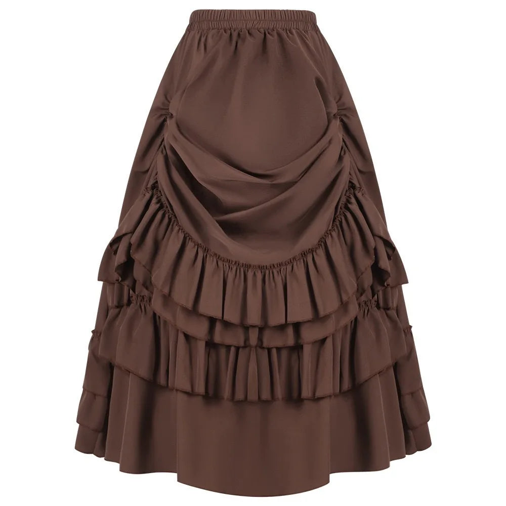 Brown Ruffled High-Waisted Victorian Skirt | Steampunk Gothic Vintage Party Wear