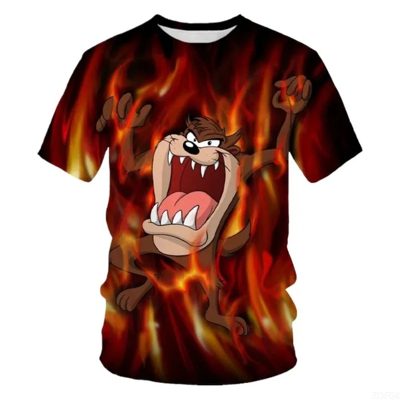 Summer New Trendy 3D Anime Monster Animal Dog Personalized Printed Comfortable Casual Round Neck Short Sleeved T-shirt