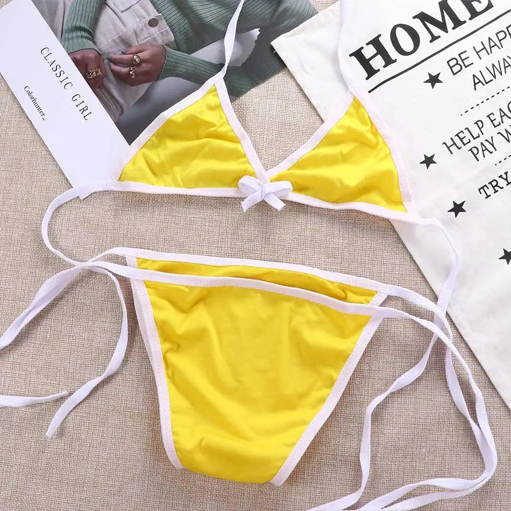 Contrast Binding Triangle Bikini Swimsuit