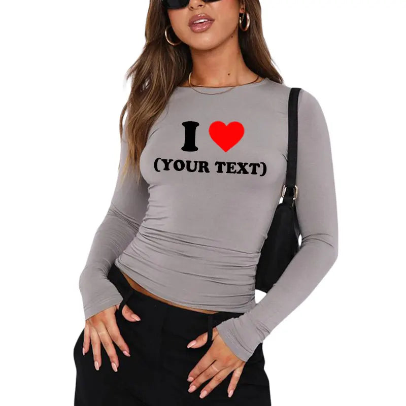 DIY Customize Your Text Couple Spring Autumn Women’s Long Sleeve Crop T-Shirt