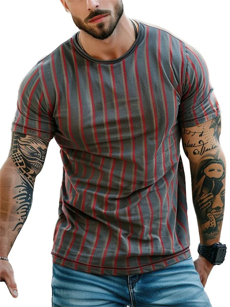 Men’s Stripe 3D Print Quick-Dry T-Shirt